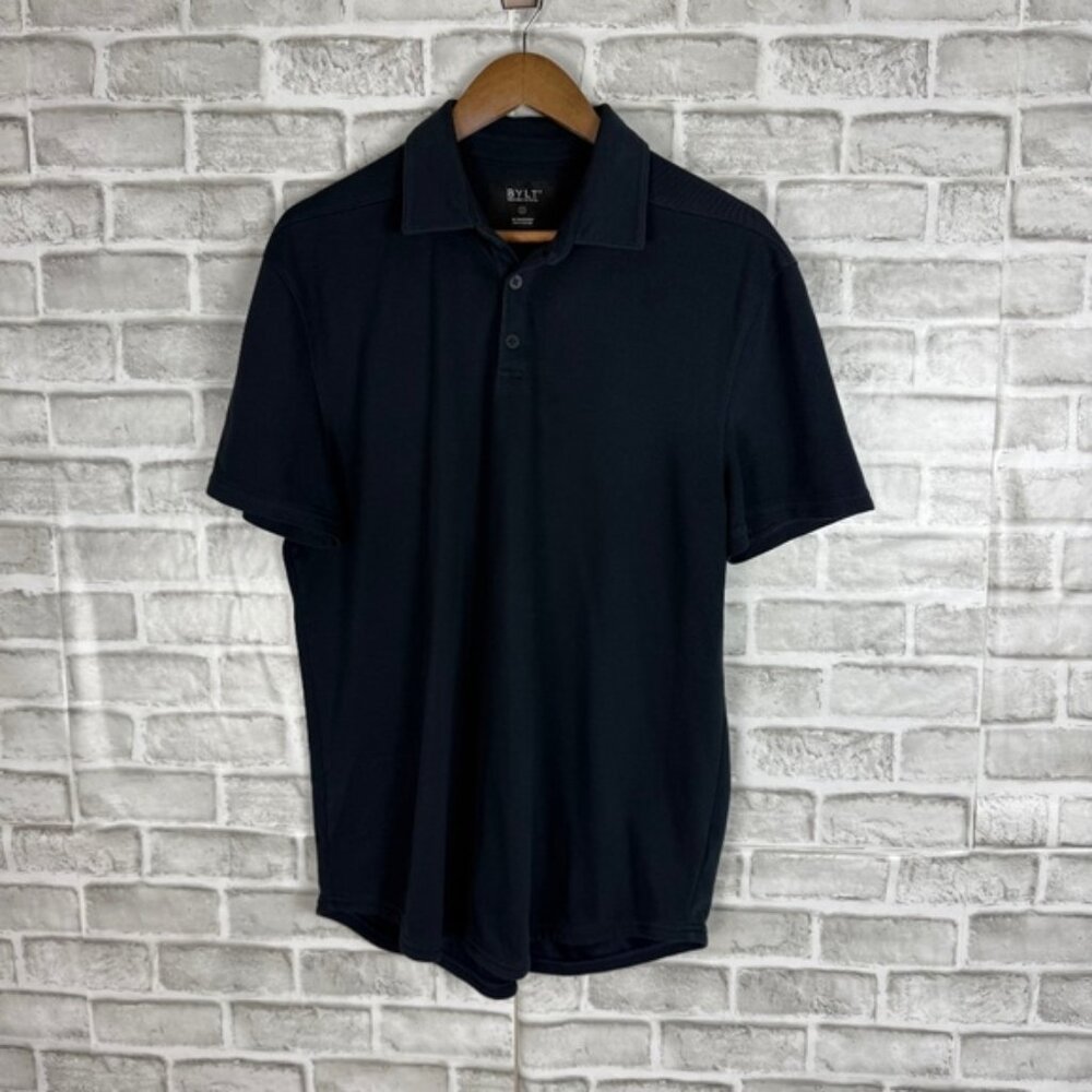 BYLT Premium Basics Dark Navy Blue Short Sleeve Polo Shirt Mens LARGE Stretch